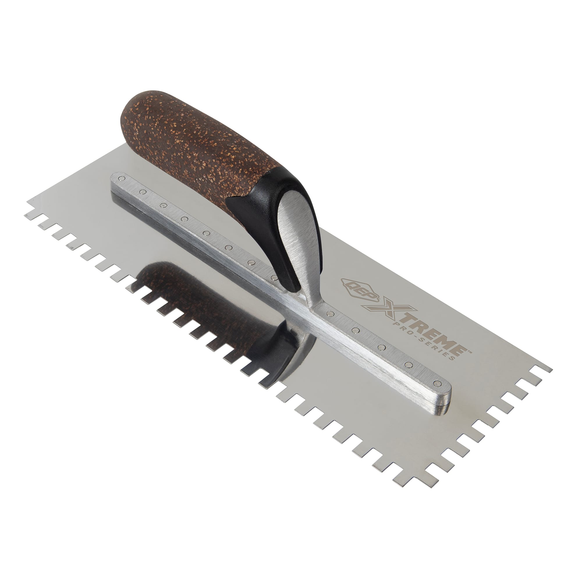 1/4" x 3/8" x 1/4" Cork Handle XL Square-Notch Flooring Trowel - 1