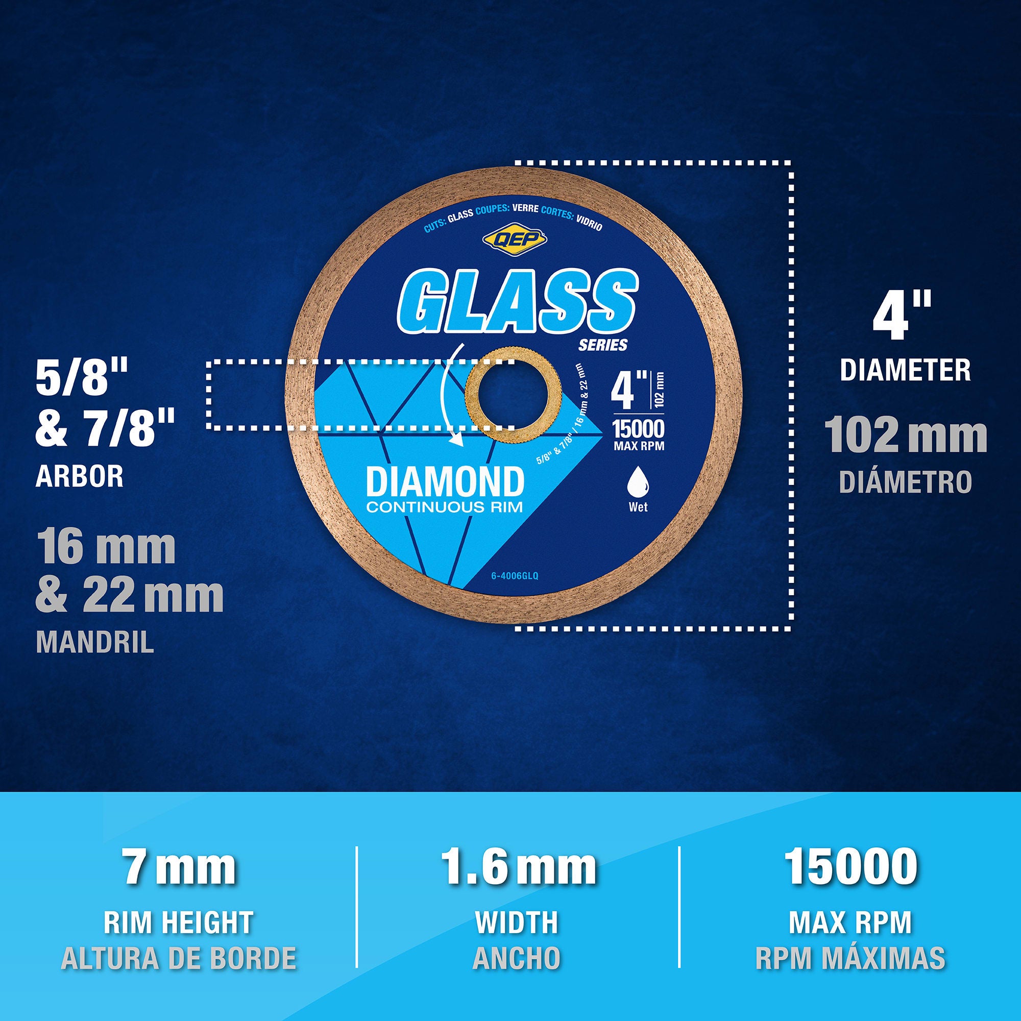 4" Diamond Saw Blade for Glass Tile%2C Wet/Dry - 4