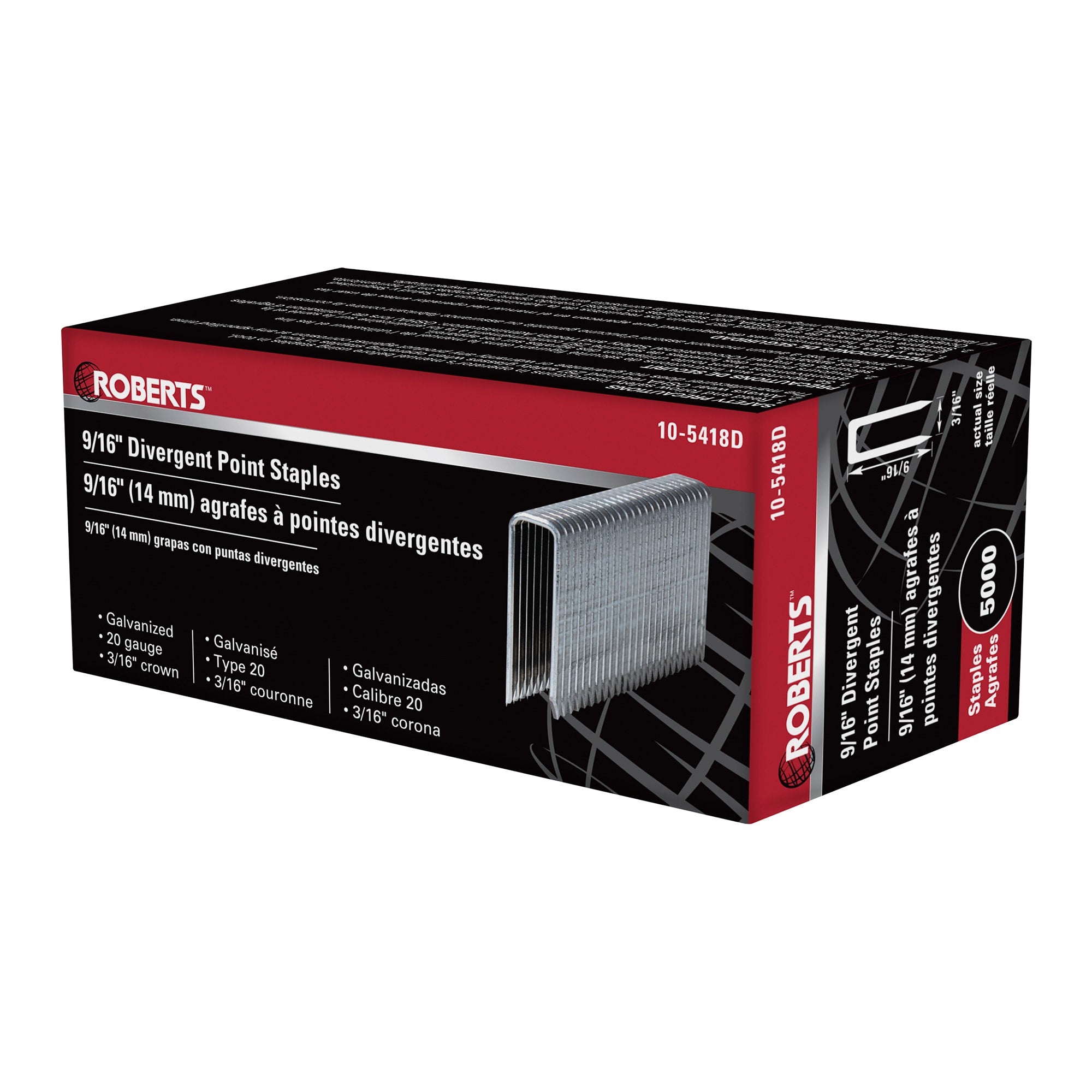 9/16" Divergent Point Staples (5000 pack) - 4