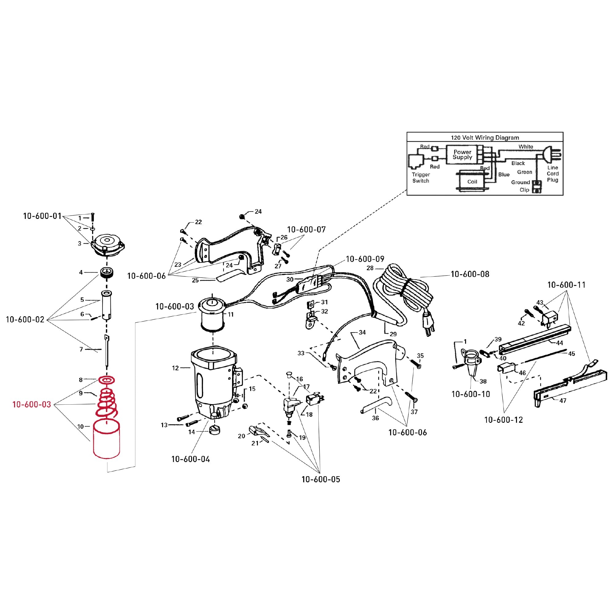 Complete Solenoid Assembly for 10-600 Pro Electric Stapler - 7