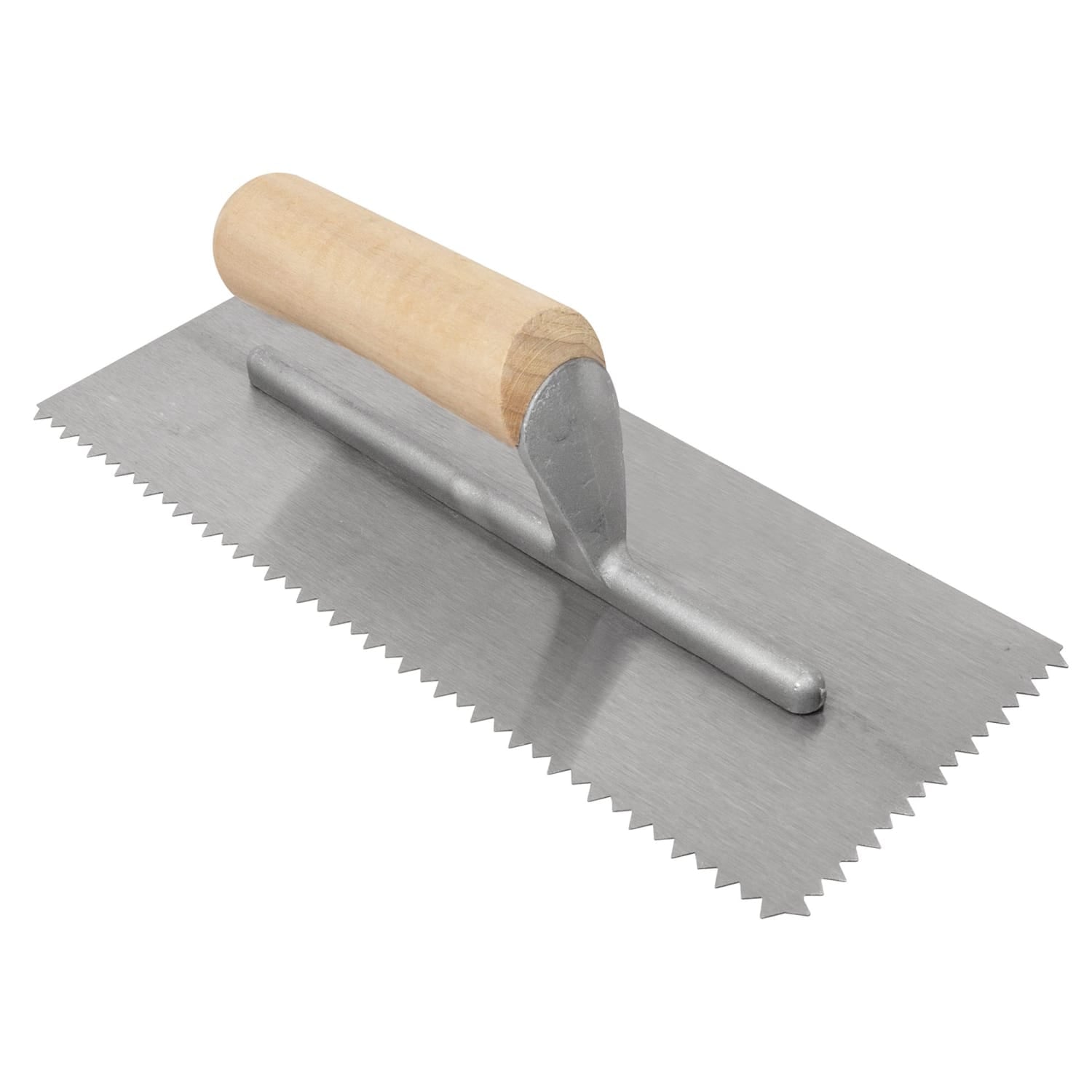 1/4" x 3/16" x 3/32" V-Notch Tiger Tooth Trowel w/ Wood Handle - 1