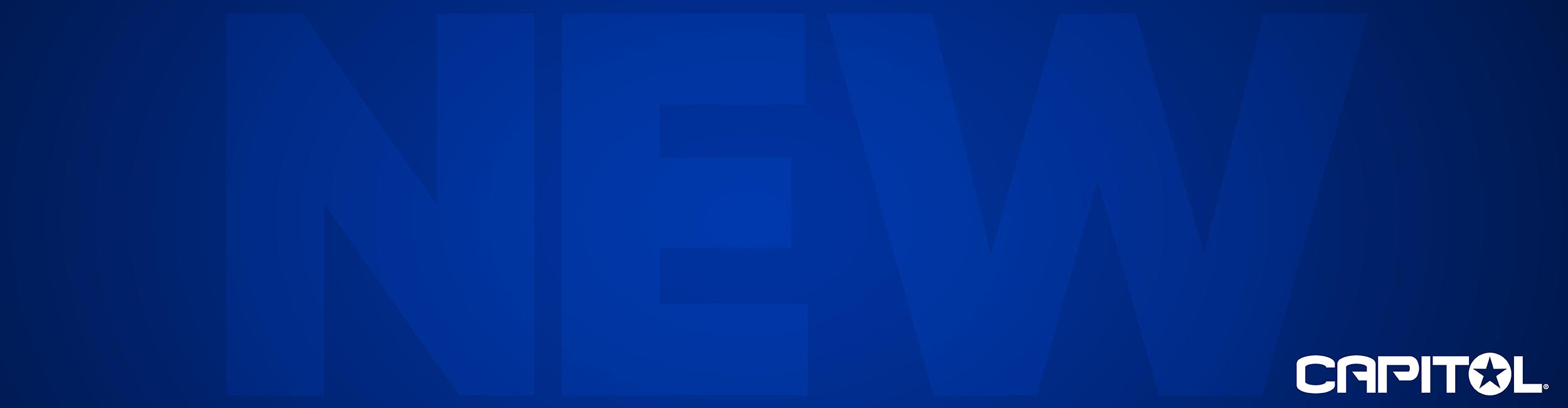 Blue background with 'NEW' and a CAPITOL logo in the bottom right corner