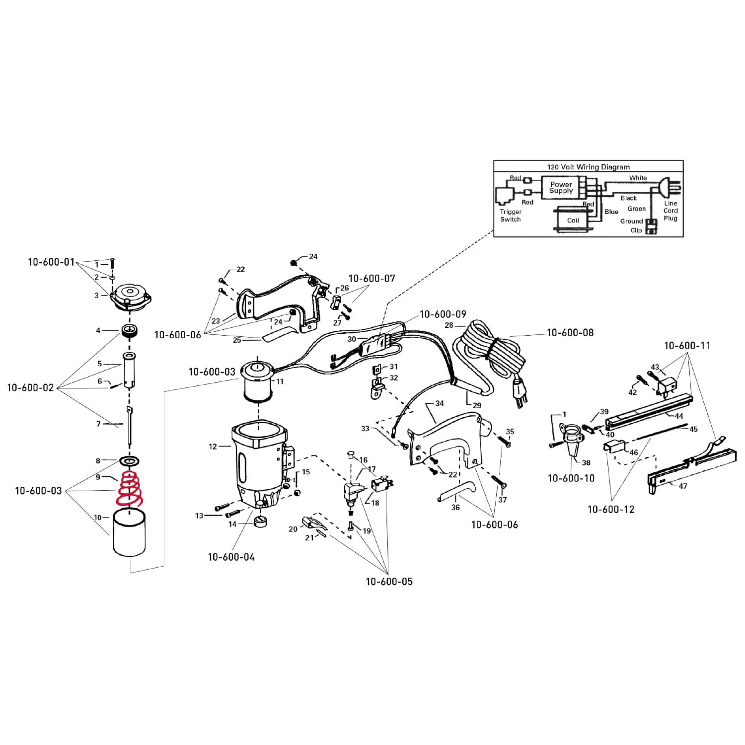 Solenoid Assembly Return Spring for 10-600 Pro Electric Stapler - 4