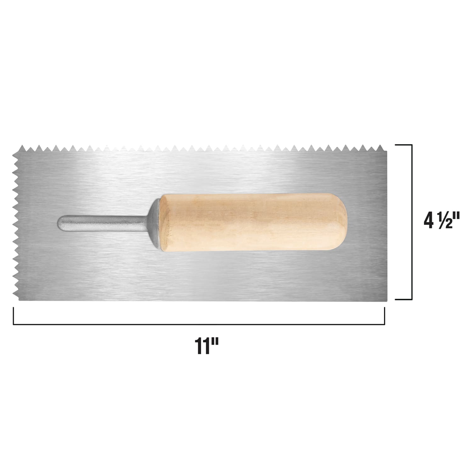 1/4" x 3/16" x 3/32" V-Notch Tiger Tooth Trowel w/ Wood Handle - 4