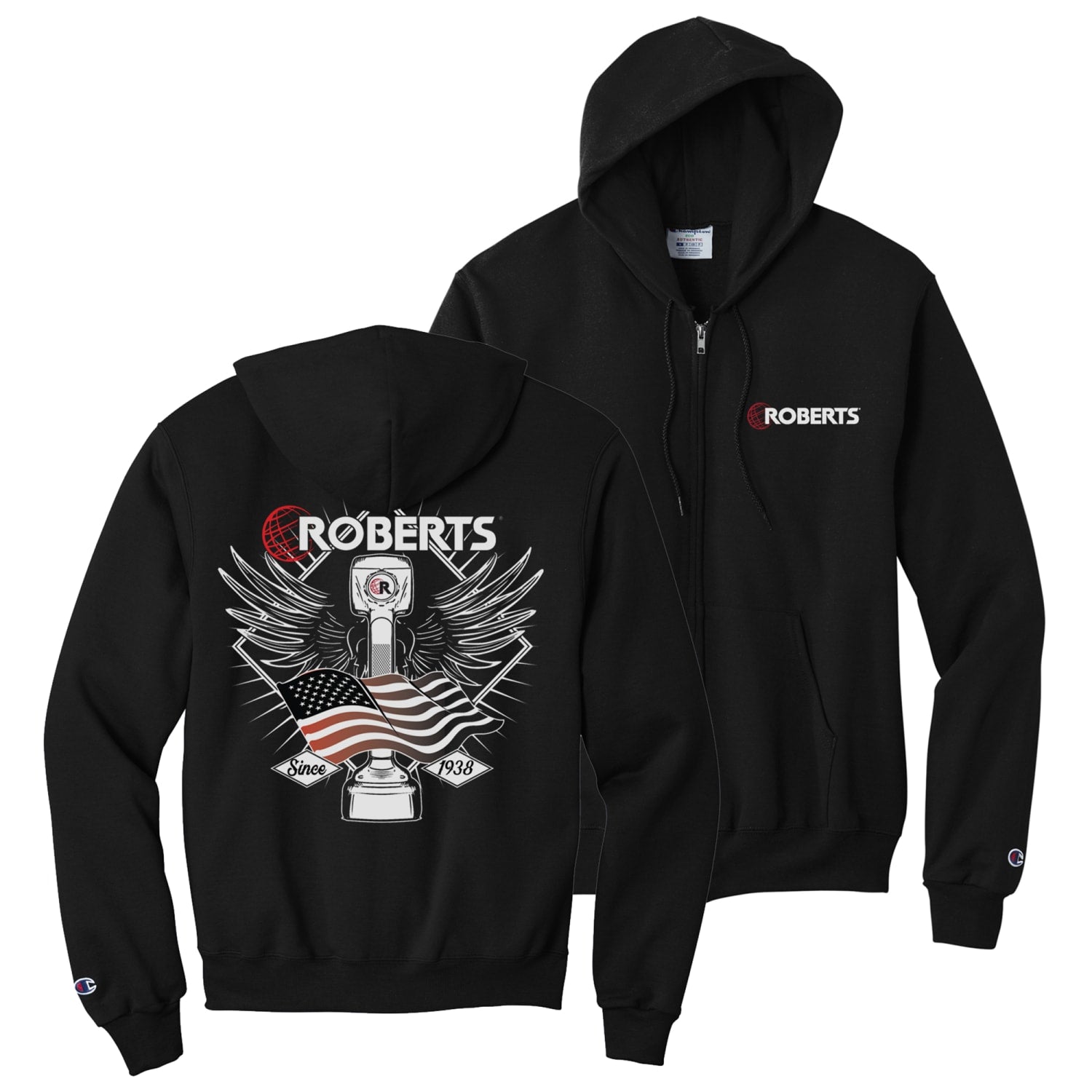 Hoodie with Iconic Wings & American Flag Graphic - Large - Black - 1