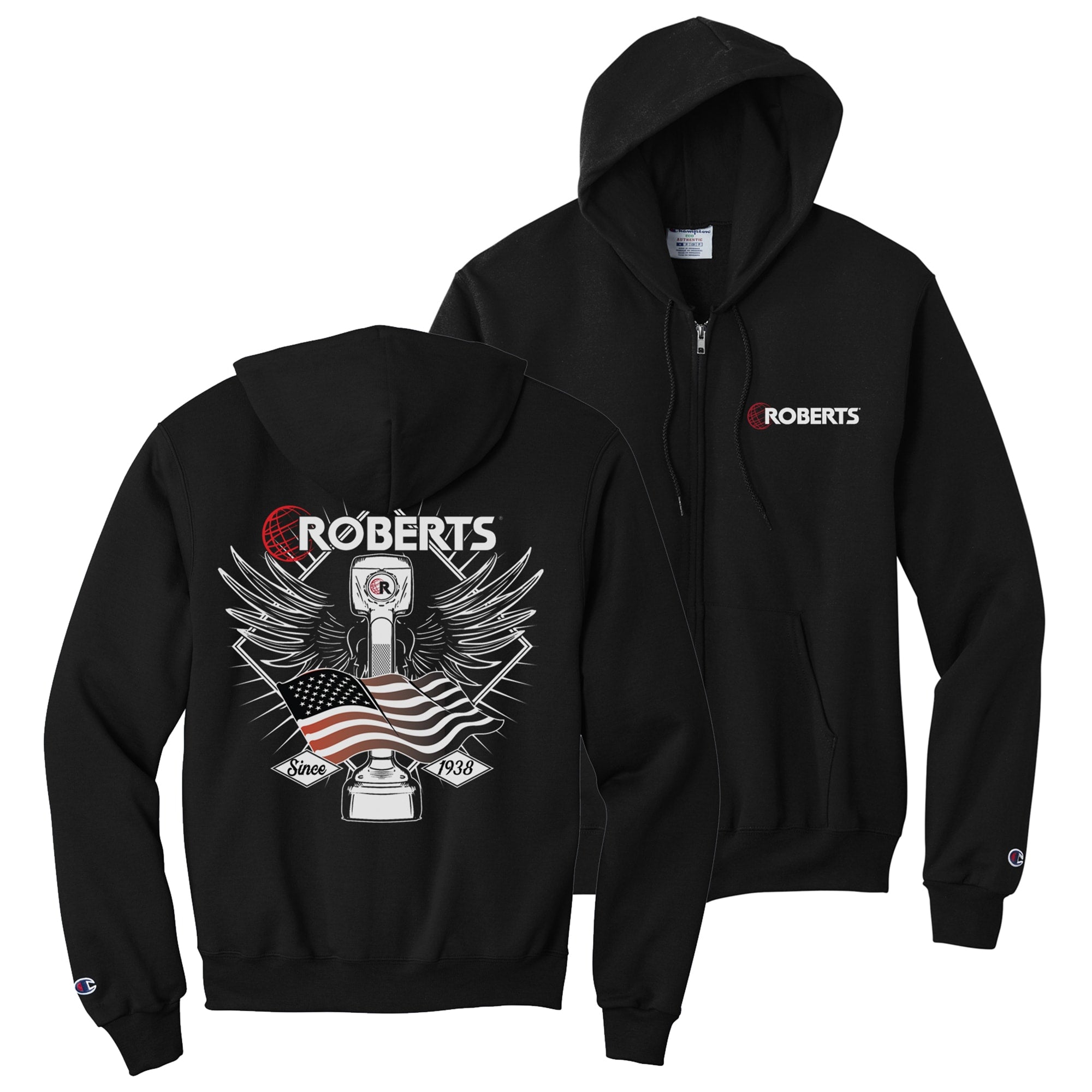 Hoodie with Iconic Wings & American Flag Graphic - Large - Black - 1
