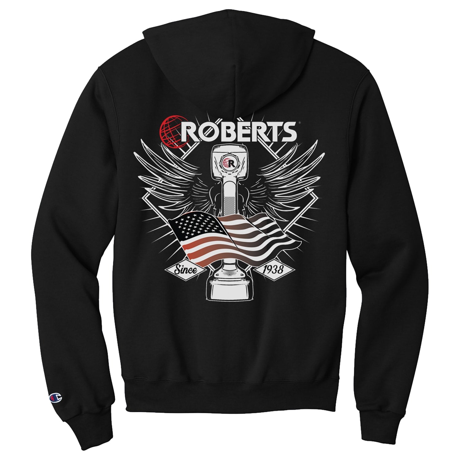 Hoodie with Iconic Wings & American Flag Graphic - Large - Black - 3